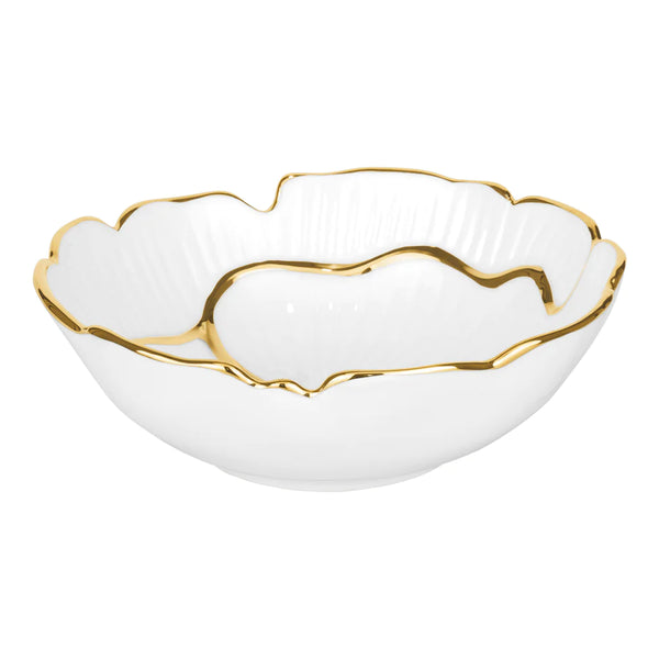 Porcelain Wavy White & Gold Serving Bowl