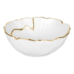 Porcelain Wavy White & Gold Serving Bowl