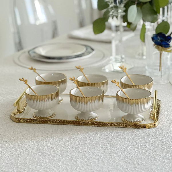 Porcelain 6  Dessert Mugs with Coordinating Tray