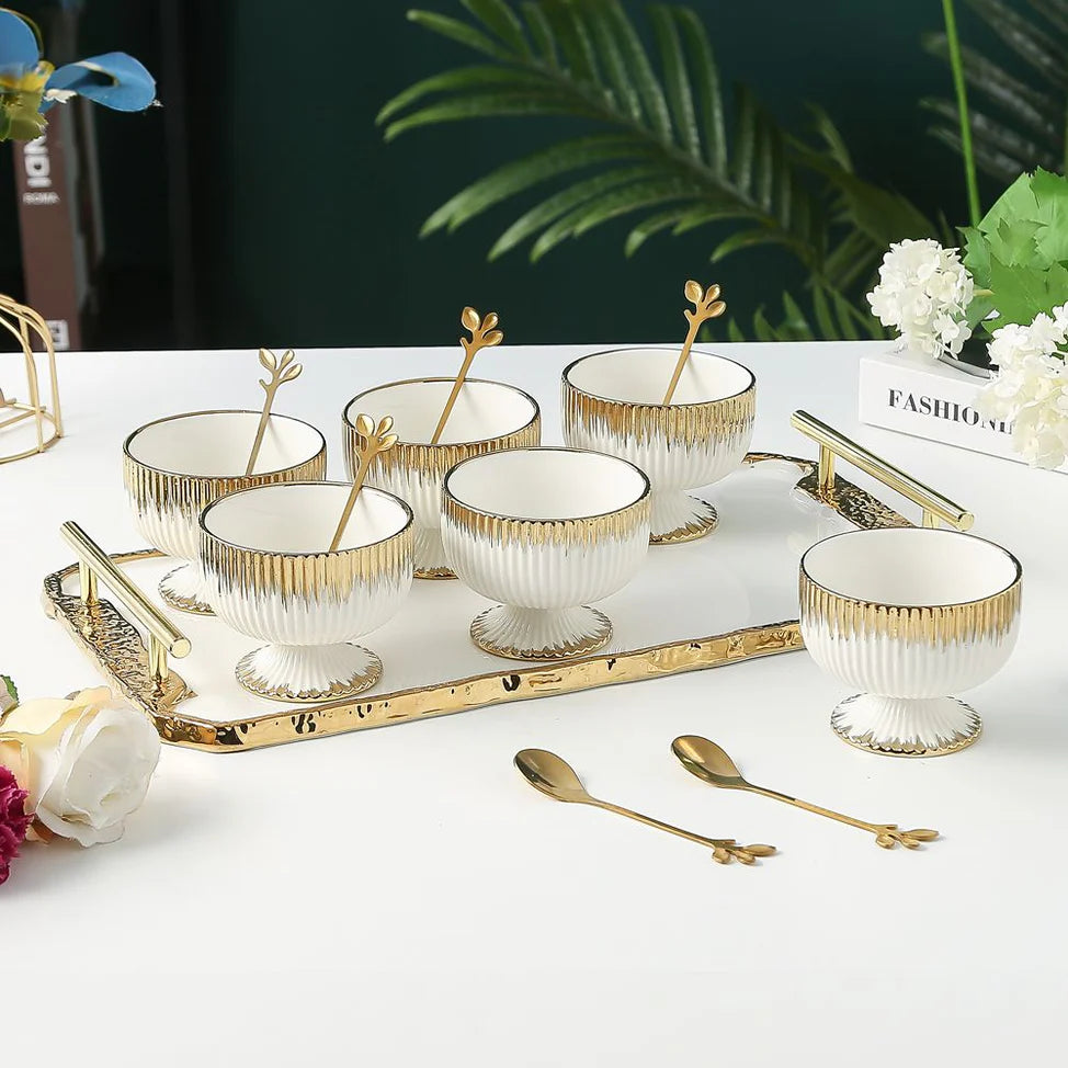 Porcelain 6  Dessert Mugs with Coordinating Tray