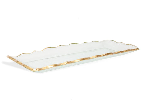 Glass Oblong Tray with Gold Edge