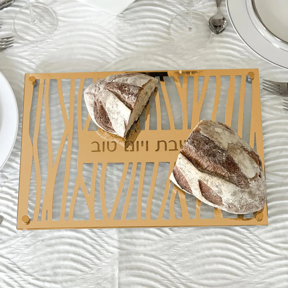 Glass & Mirror Zebra Design Challah Board